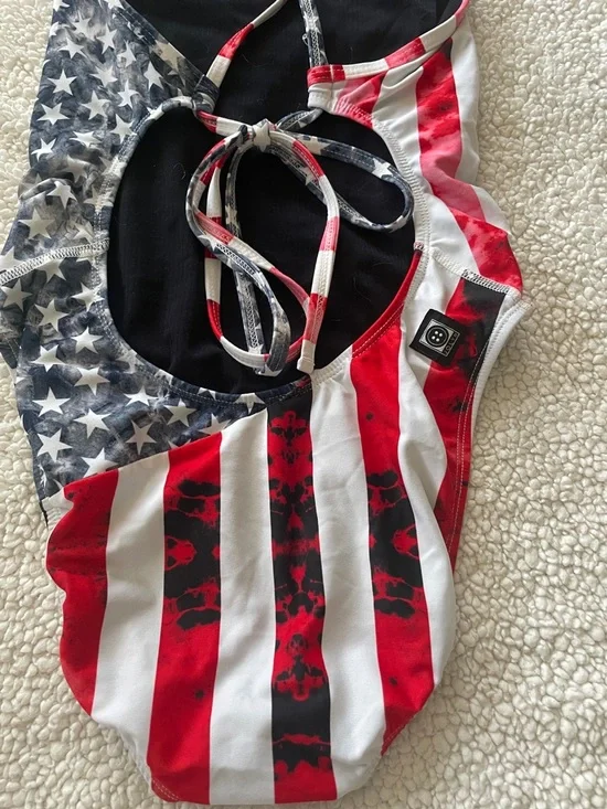 Jolyn American Flag Stars & Stripes One-Piece Swimsuit Red White Blue Jackson 3 - Picture 3 of 10